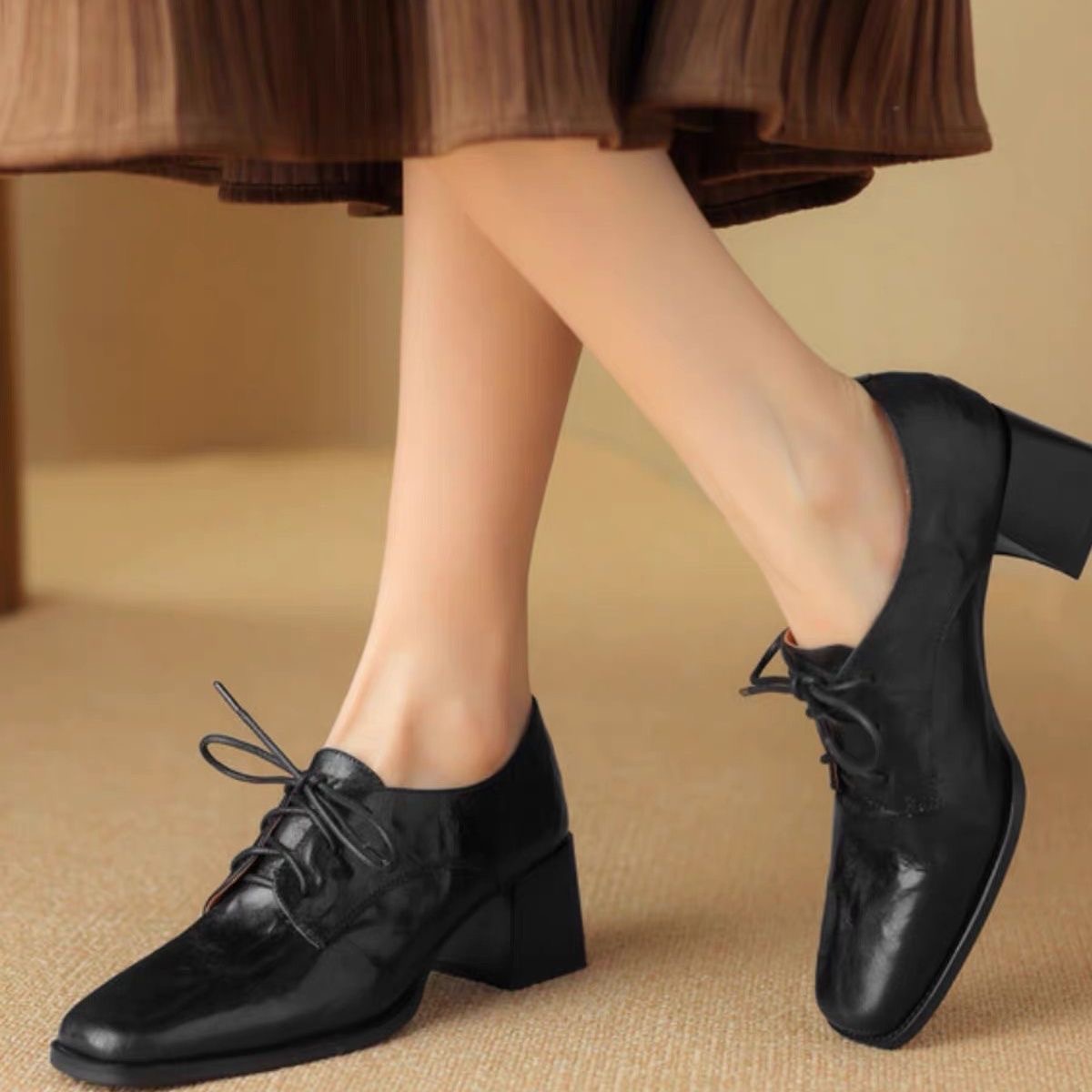 Oxford Lace Up Women - Kadın Kare Burunlu Bağcıklı Oxford Ayakkabı,