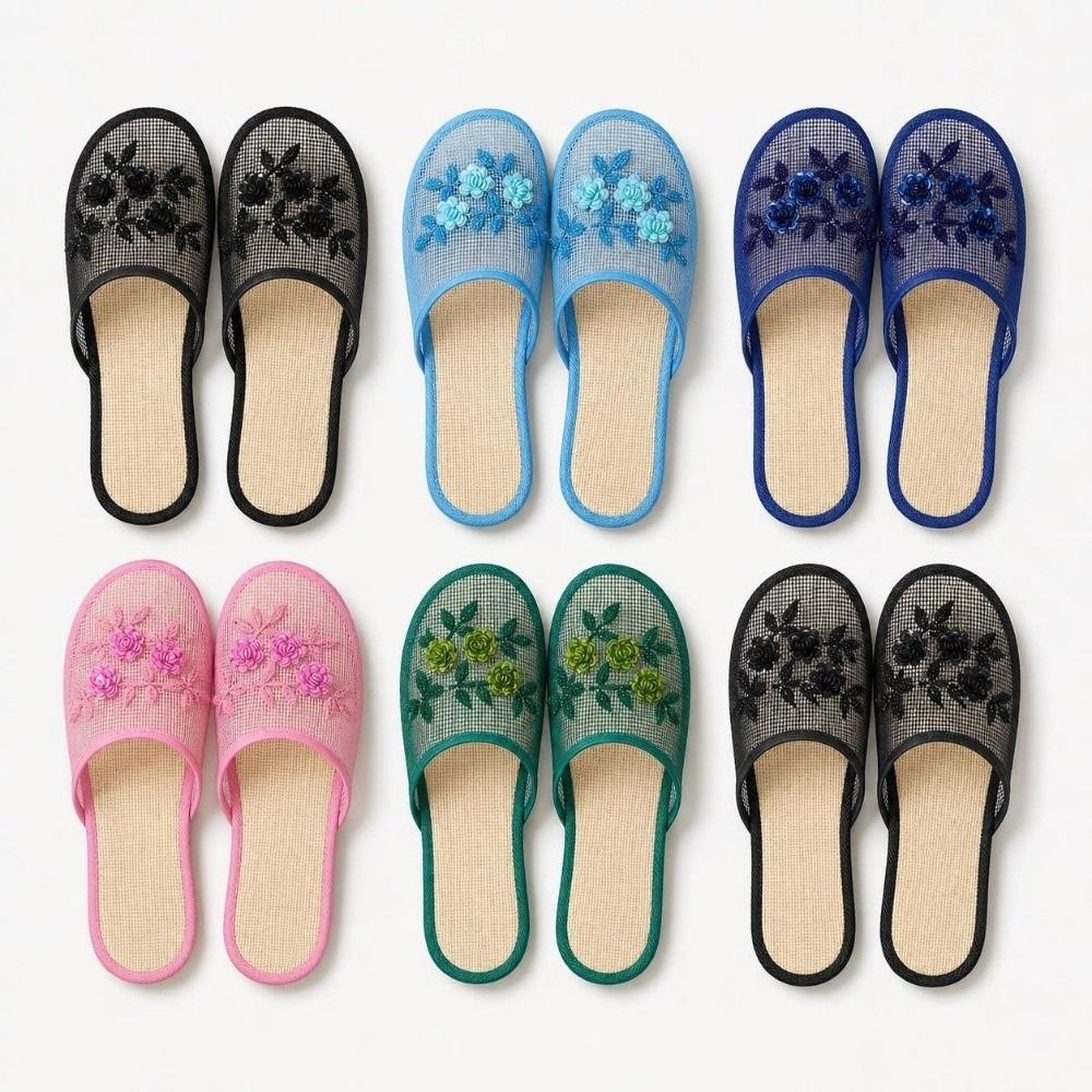 Mule Slip On - Günlük Çiçek Nakışlı File Sandaletler Yumuşak