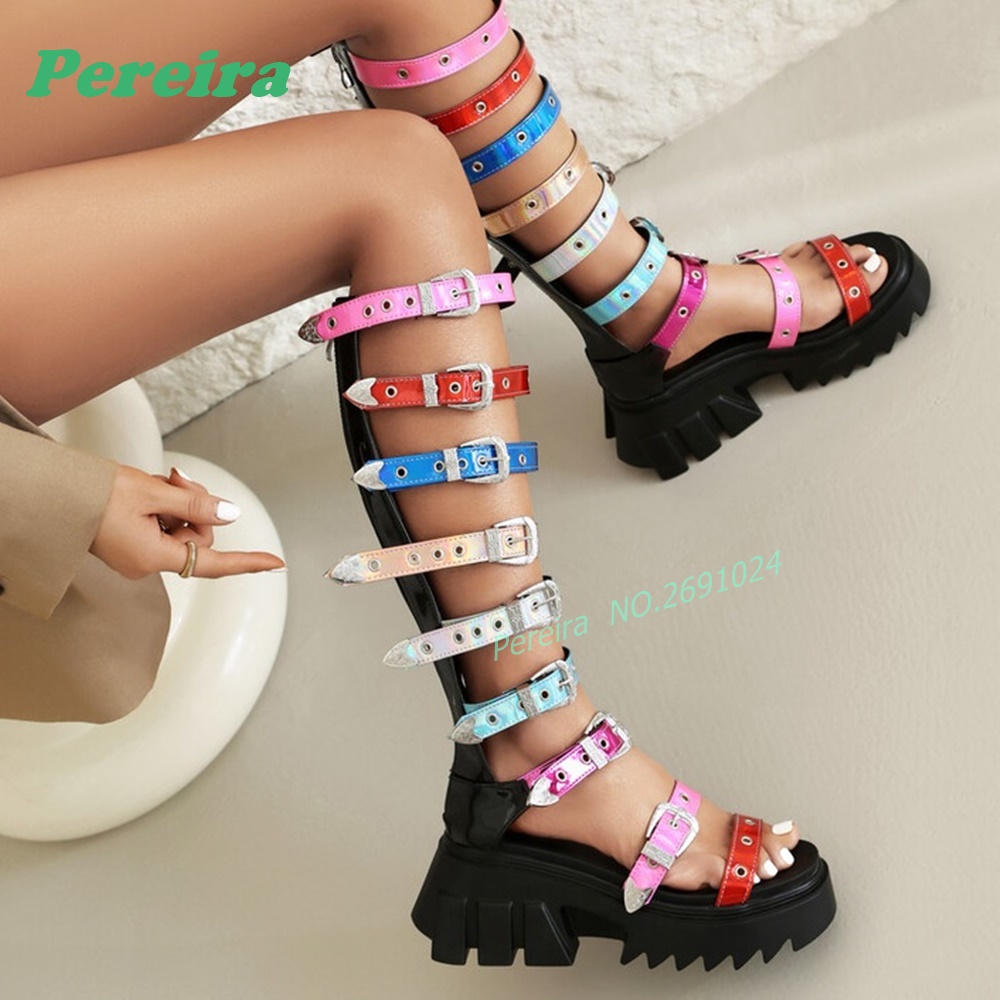 Renkli Çok Tokalı Kayışlı Diz  - Knee High Boots Women incelemesi ve fiyatı